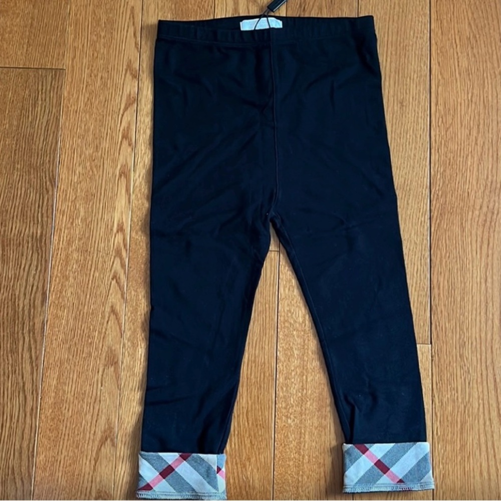 Kids Black Burberry Leggings with Plaid Cuffs size 3y